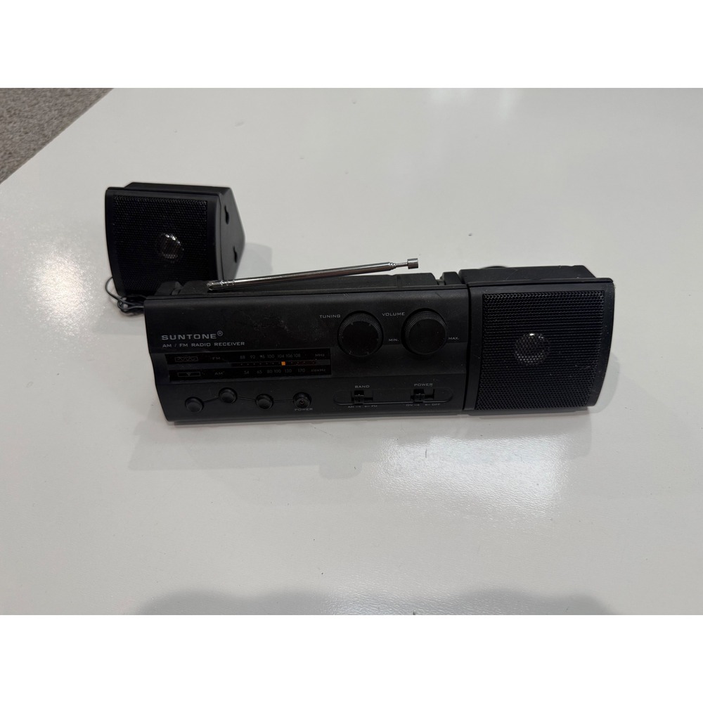 Suntone RR3000 AM/FM Radio Receiver Portable Detachable Speakers Black Retro